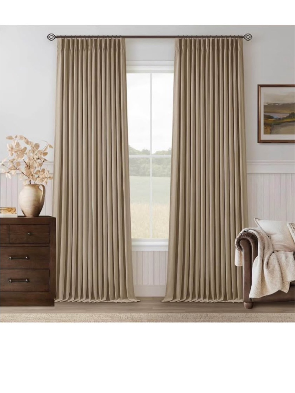 Light Brown Linen 120 Inch Curtains, 2 Panels Set, Pinch Pleated, 40x120.